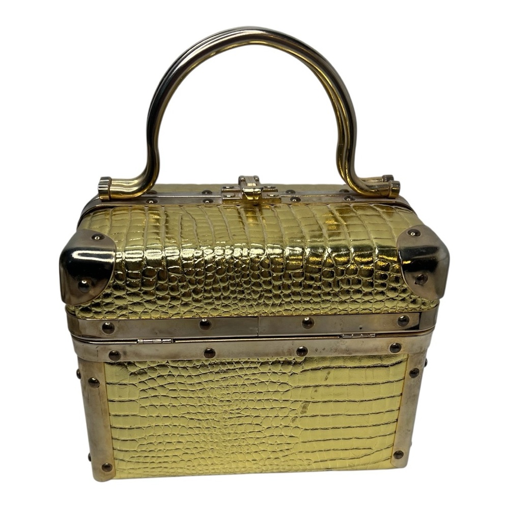 Vintage Borsa Bella Box Purse/Handbag Gold Lamé Makeup Case Made In Italy